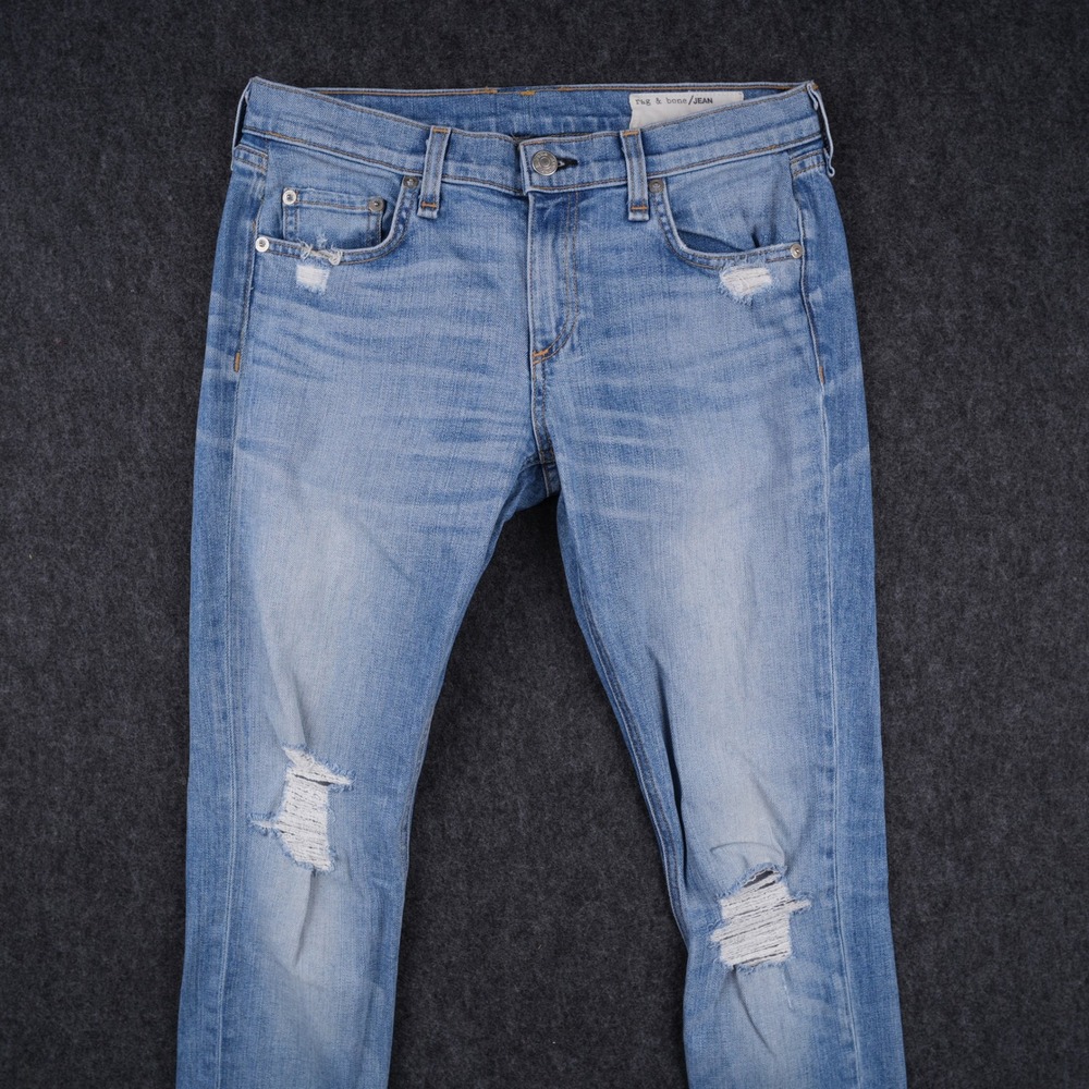 Rag & Bone/JEAN Skinny Distressed Jeans Womens 27 Light Wash Excellent Denim